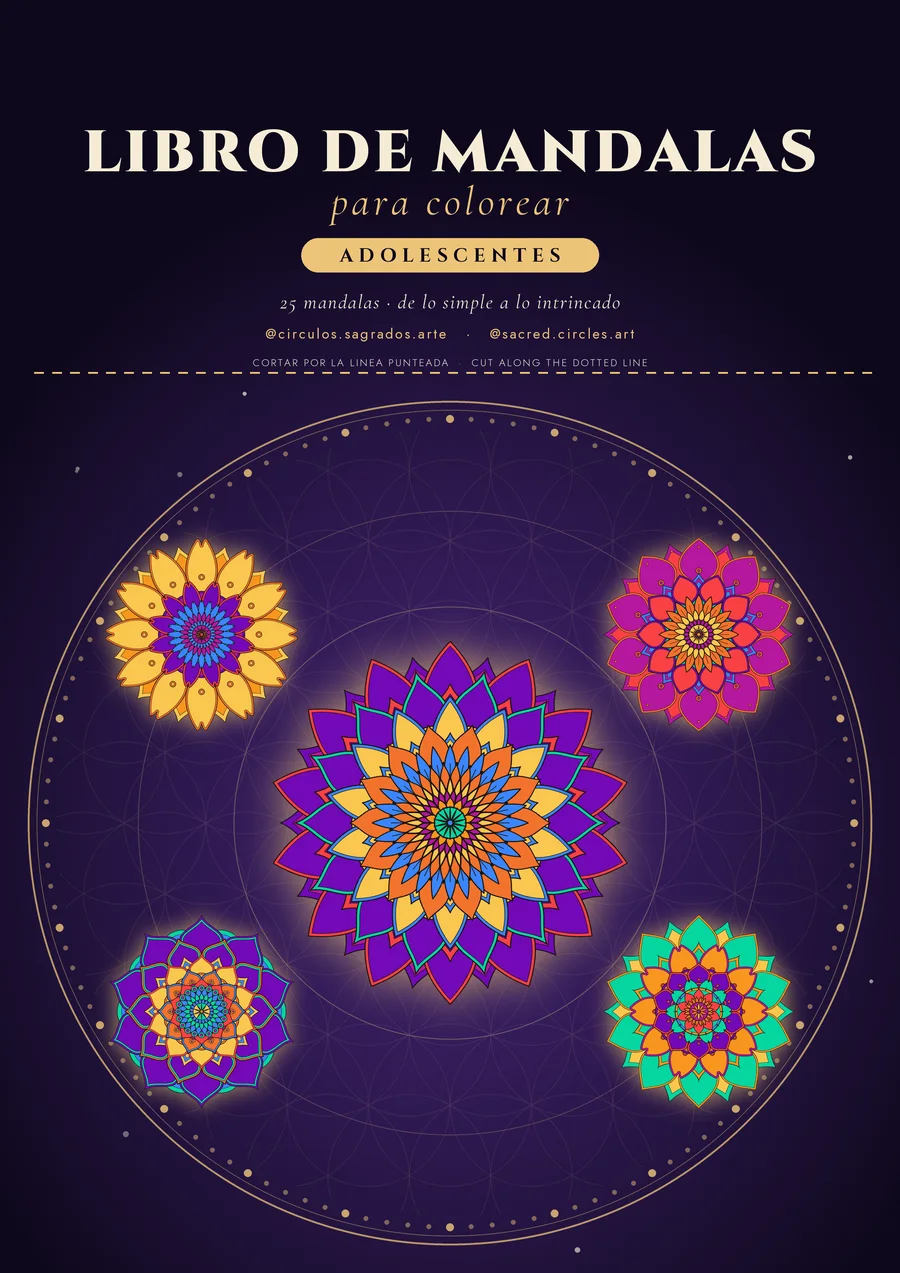 Portada del Libro de Mandalas para colorear, adolescentes